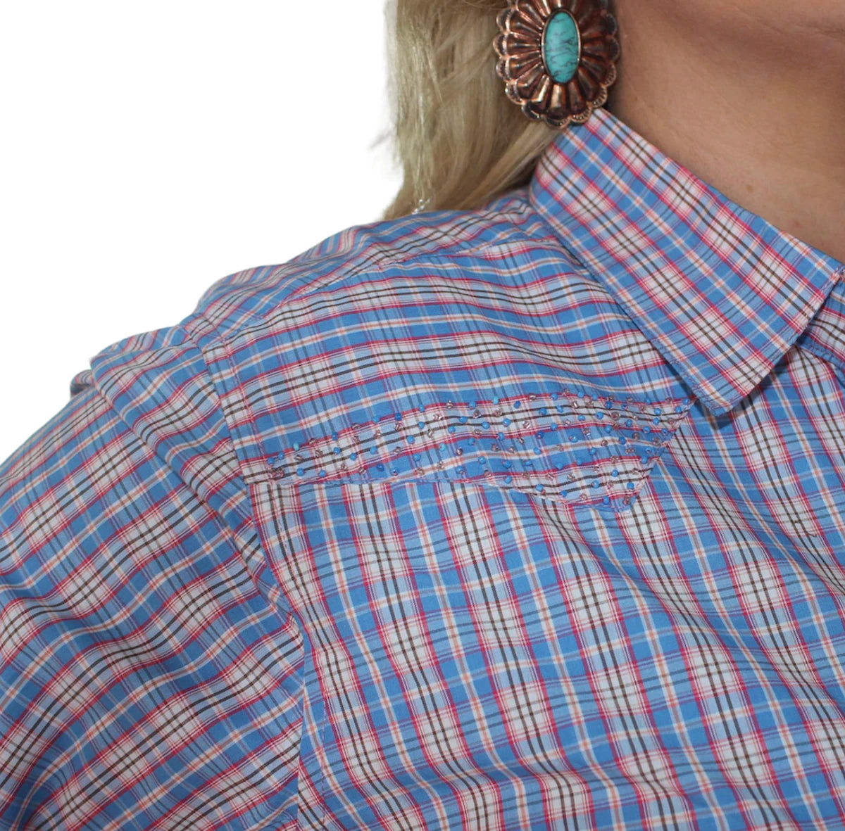 L1376- Jem Check Beaded Ladies Western Shirt