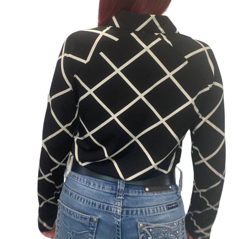 LS1449 - Black & White Ladies Stretch Western Shirt