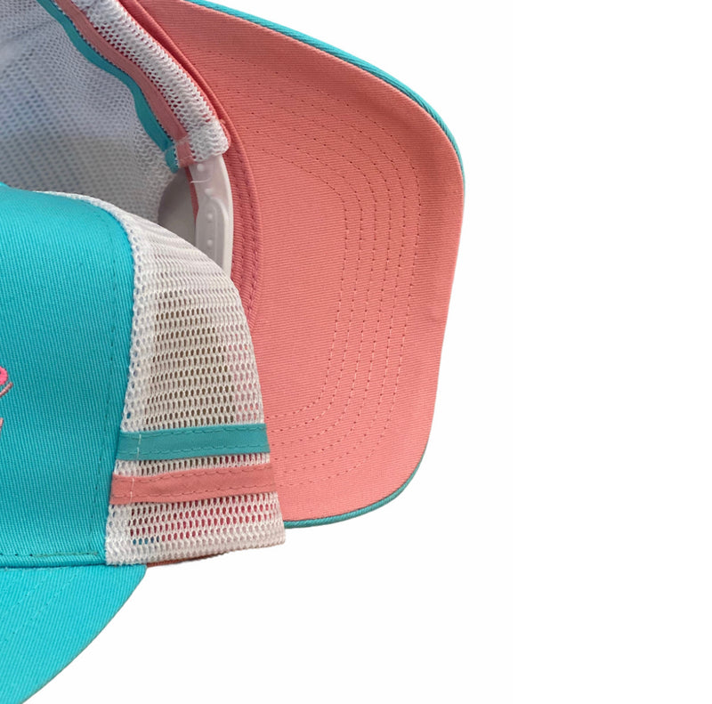 P4058 - Rawhide Aqua / Pink Country Trucker Cap