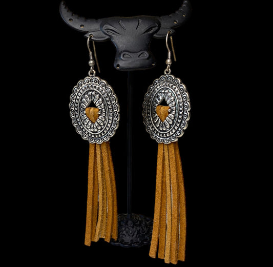 J6567 - Concho Dangle Tassel Earrings