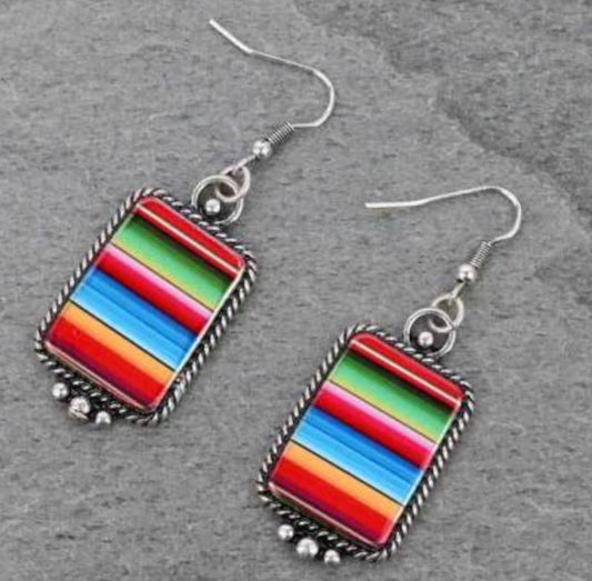 SE1175M - Western Rectangle Serape Fishhook Earrings