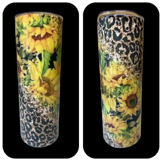 A8100 - Leopard Sunflower 600ml Stainless Steel Insulated Tumbler