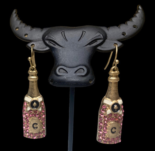 2669P - Pink Bling Champagne Bottle Earrings