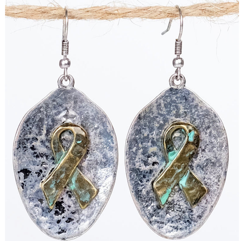 J6150 - Silver Earrings with Patina Breast Cancer Awareness, Silver - Rawhide Western Wear 