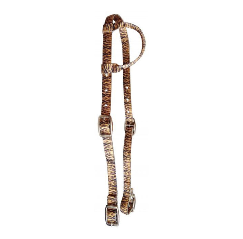 14425 - Black Nylon One Ear Headstall With Tiger Print Design.