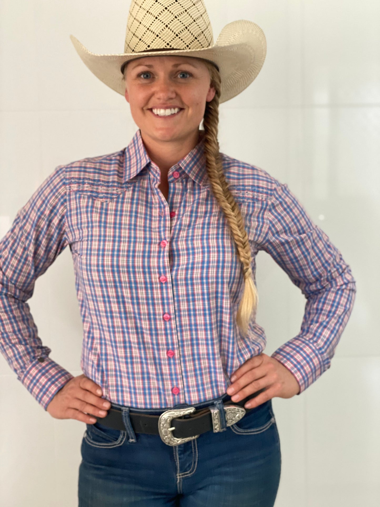 L1376- Jem Check Beaded Ladies Western Shirt