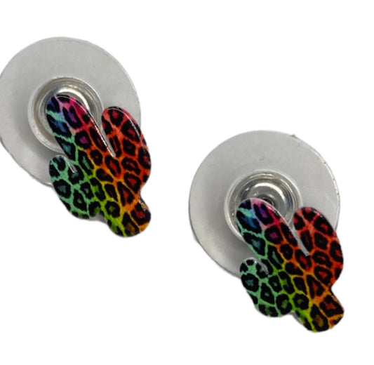 J6396 - Cactus Leopard Multi Colour Stud Earrings Pink