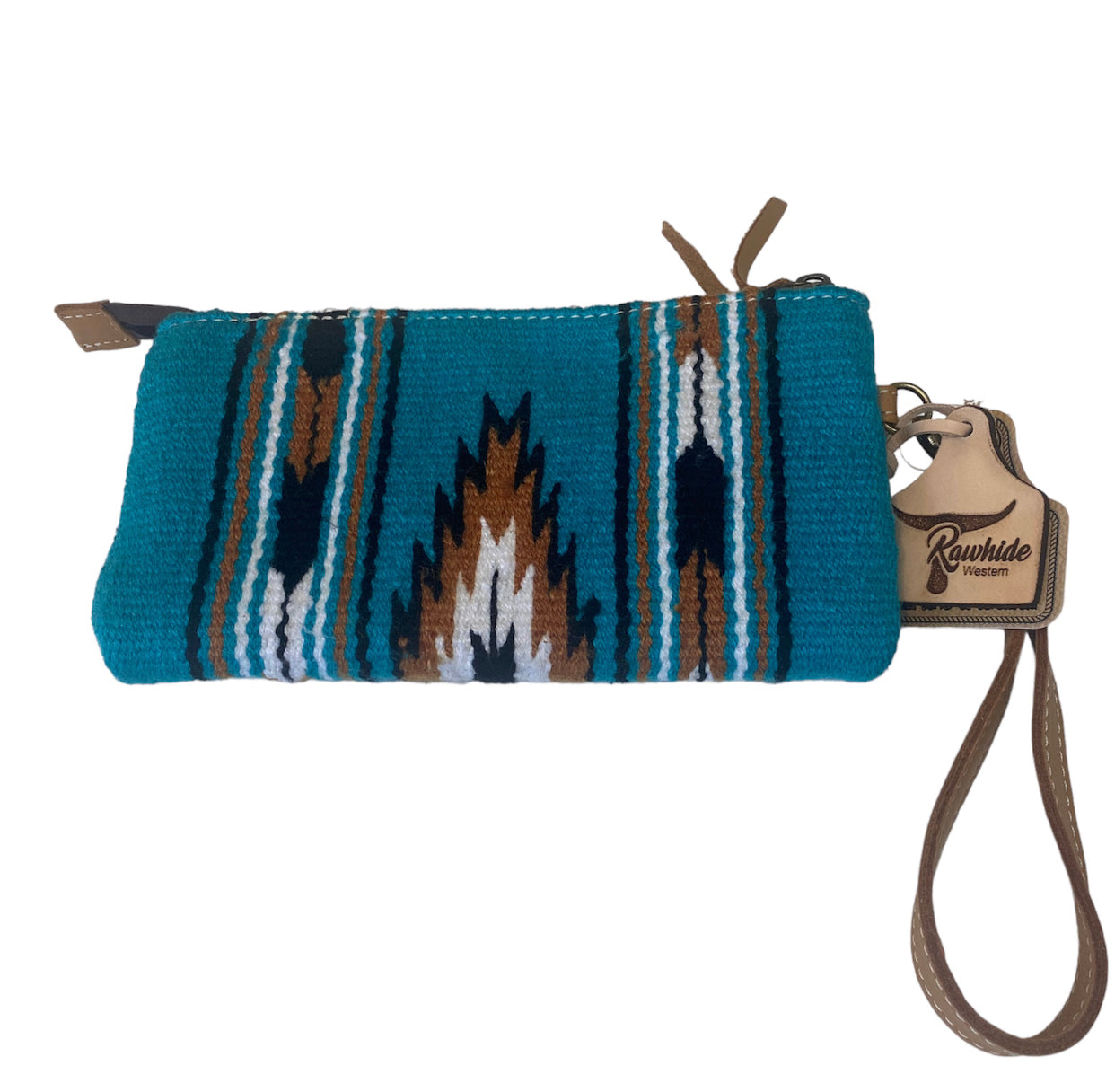 A8274 - Blue Saddle Blanket Large Clutch with Tooled Leather