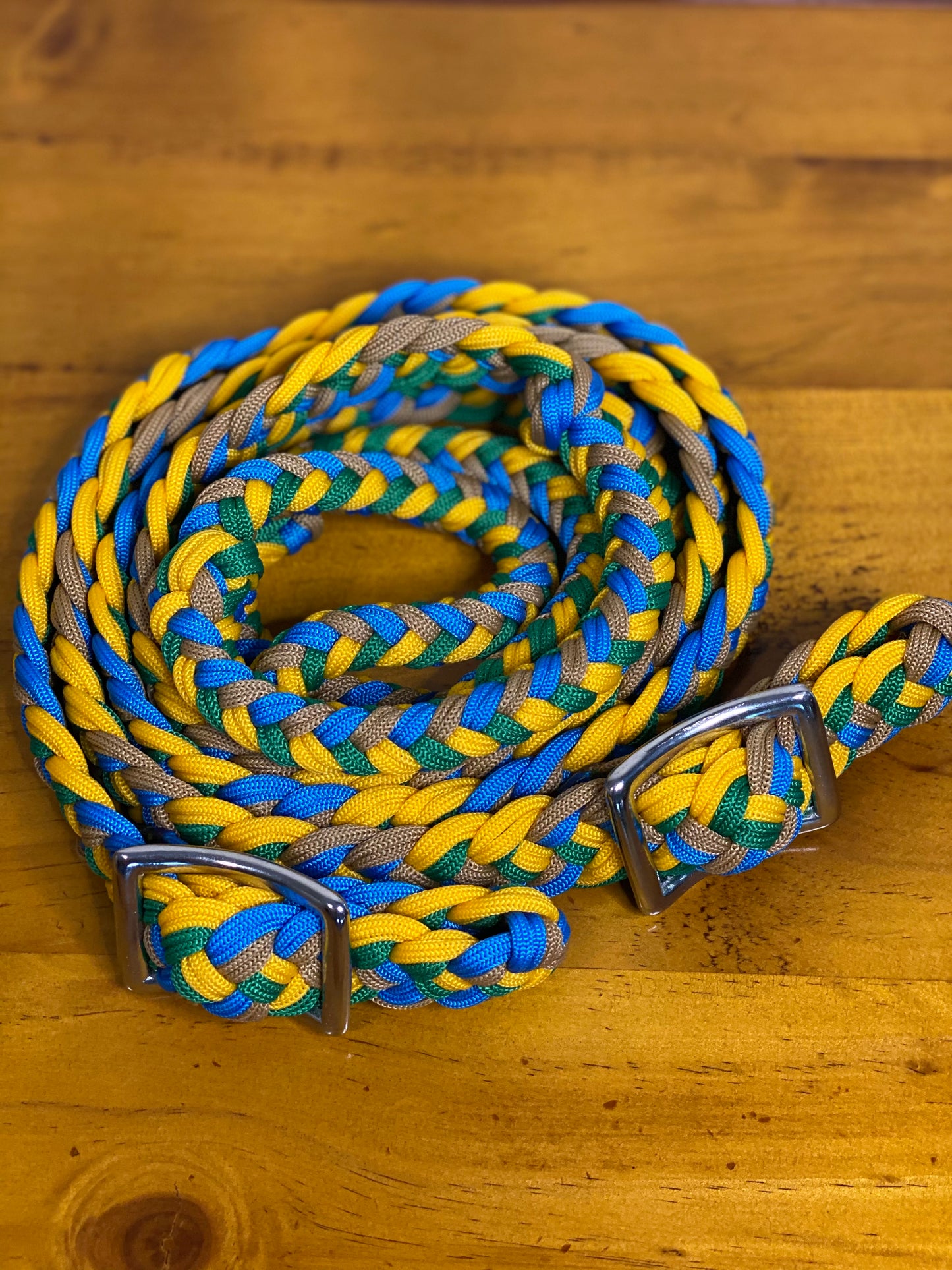 T5302  - Four Colour Braided Barrel Reins with Knots