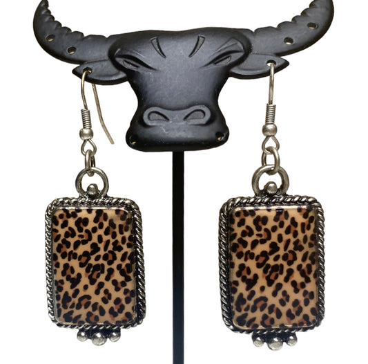 SE11756 - Western Rectangle Leopard Fishhook Earrings