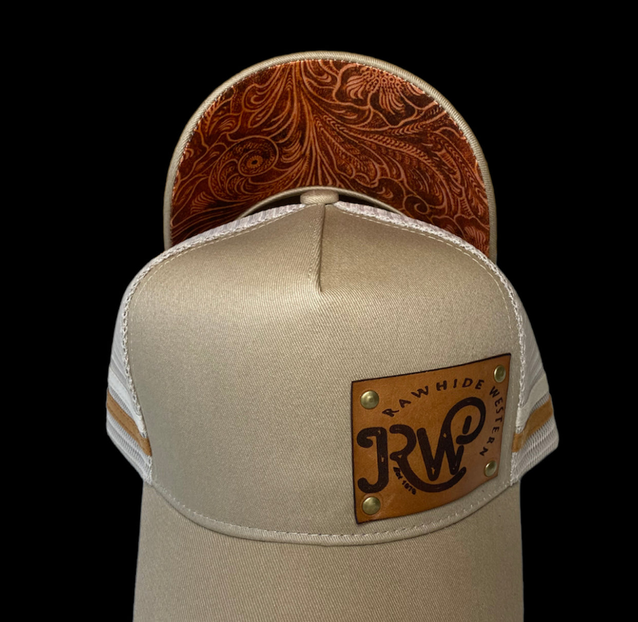 P4115 - Rawhide Stone Leather Patch Country Trucker Cap
