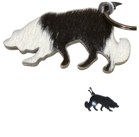 A7846 - Double Sided 100% Hair On Hide Leather Sheepdog Keychain
