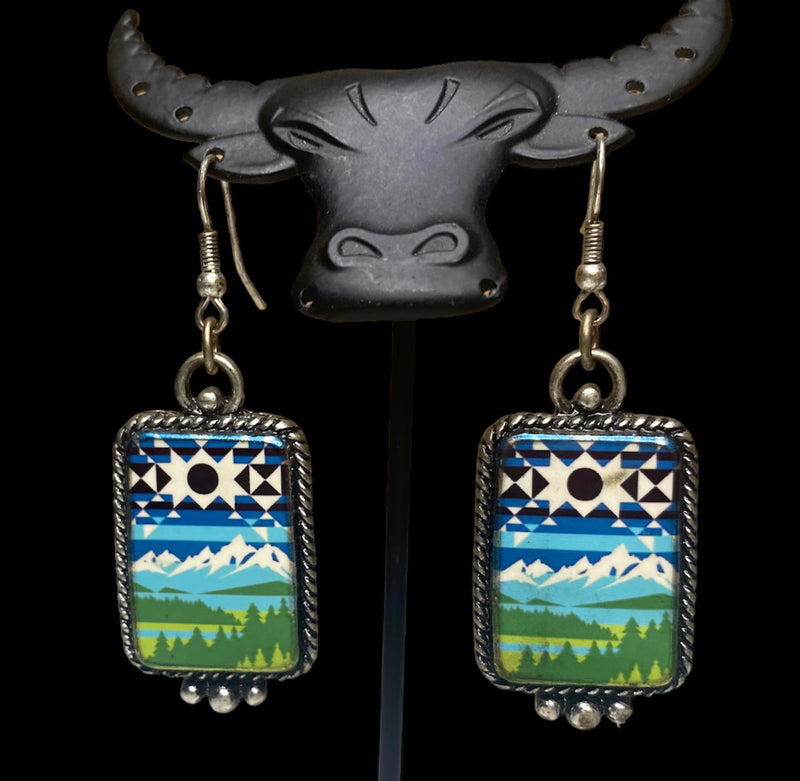 2987B - Western Rectangle Fishhook Earrings