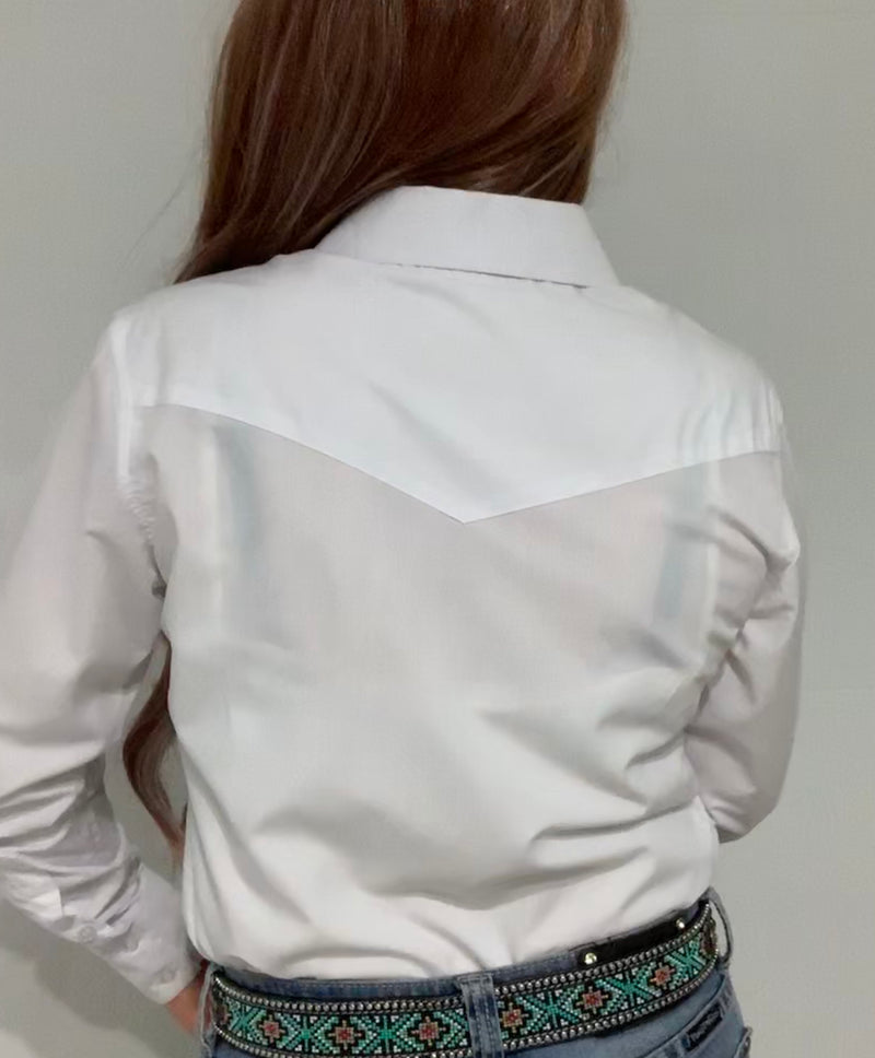 L1157 Ladies Plain White Shirt with Pockets - Rawhide Western Wear 