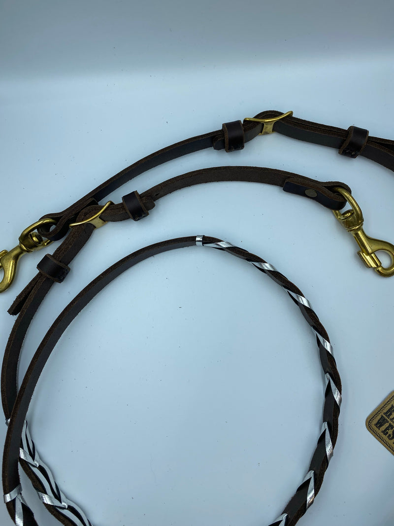 T5020  - Metalic Silver Aust Made Laced Barrel Reins - Rawhide Western Wear 